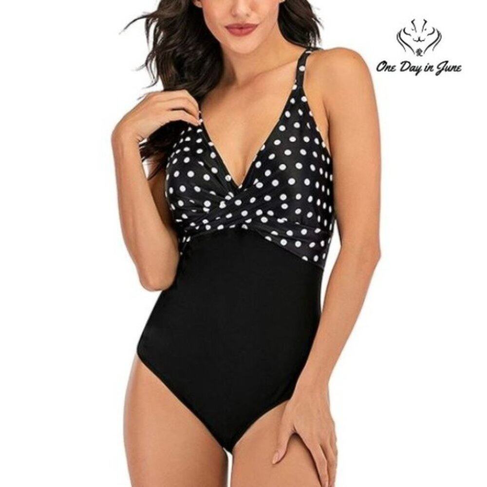 Lu's Chic Deep V Neck One Piece Swimuit Size M